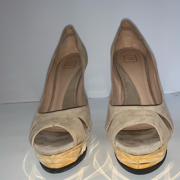 Herve Leger KELLIA Nude Lamb Suede Gold Prism Heel - Picture 6 of 12